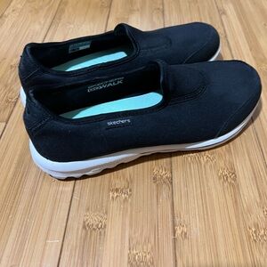 Skechers Go Walk Black Slip-On Shoes with White Soles